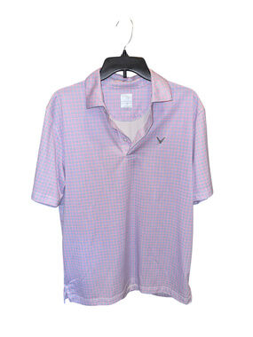 Callaway Opti Dri Polo Shirt Pink Blue Checkered Size M